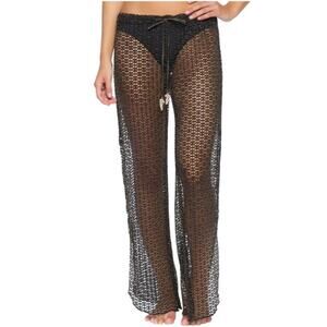 Isabella Rose Milan Slit Leg Swim Cover Up Pants w/ Pom Pom Accents, Size Medium
